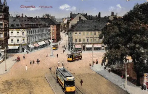 Chemnitz Sachsen Falkenplatz Strassenbahn Postkarte 1917