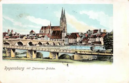 Regensburg mit Steinerner Brücke Postkarte