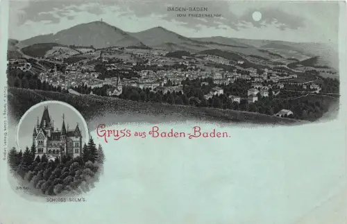 Gruss aus Baden-Baden vom Friesenberge Schloss Solm's Postkarte AK