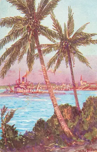 Blick auf Daressalam Deutsch Ostafrika Willy Stöwer Patriotika Postkarte AK