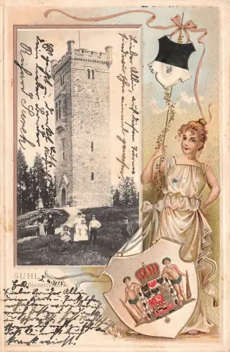 Suhl Bismarckthurm Postkarte geprägt 1915