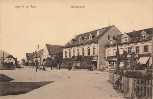 Hauptplatz mit Gasthof in Copitz an der Elbe Pirna Sachsen Postkarte AK