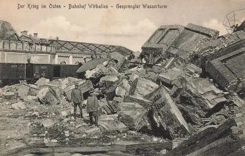 Soldaten am Gesprengten Wasserturm, Bahnhof Wirballen Virbalis Litauen AK 1917