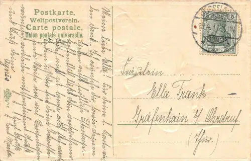 Fröhliche Ostern Hase mit Mädchen geprägt AK 1911 Düsseldorf