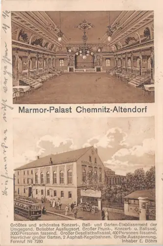 AK Restaurant Marmor - Palast Chemnitz - Altendorf Sachsen Postkarte 1917