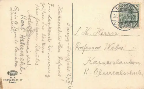 AK Danzig Langer Markt Rathaus Postkarte 1913