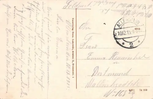Allenstein O.-Pr. Partie am Schloß Feldpostkarte AK 1915