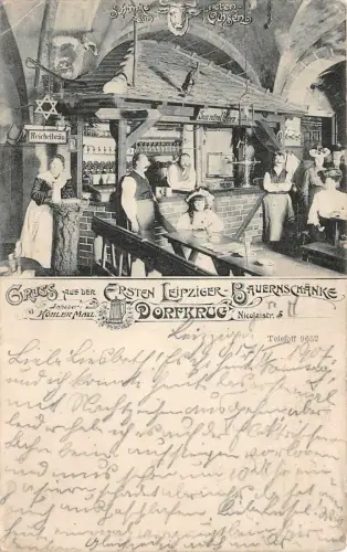 Gruss aus der 1. Leipziger Bauernschänke Dorfkrug Leipzig Sachsen Postkarte AK