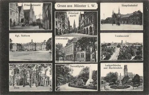Gruss aus Münster i. W. Prinzipalmarkt Universität Servatiiplatz AK