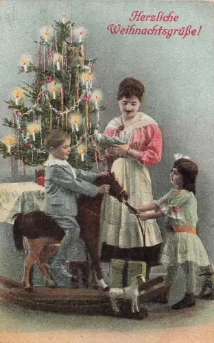 AK Weihnachten Kinder Spielzeug Schaukelpferd