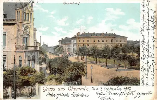 Hauptbahnhof Gruss aus Chemnitz Postkarte AK 1903