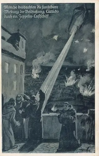 Zeppelin Luftschiff über Lüttich Patriotika Postkarte AK