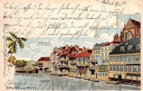 Gruss aus Metz Felsenstrasse rue des Roches Postkarte AK 1903
