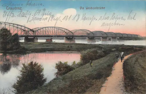Graudenz Die Weichselbrücke Feldpostkarte AK 1914