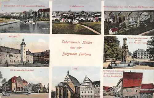 Sehenswerte Motive aus der Bergstadt Freiberg Schüppchenberg Dom AK 1915