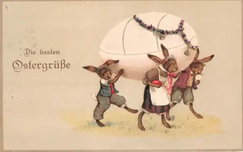 AK Ostergrüße Hasen mit Ei 1916