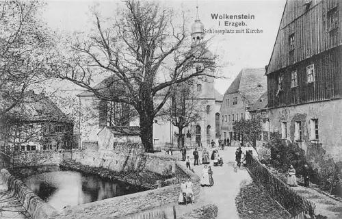 Schlossplatz mit Kirche Wolkenstein Erzgebirge Sachsen Postkarte