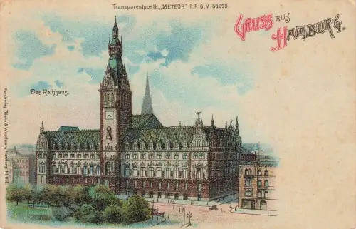 Gruss aus Hamburg mit Rathaus Hamburg Litho Postkarte AK