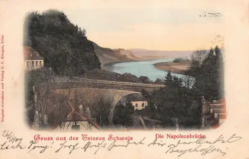 Gruss aus der Trierer Schweiz Die Napoleonbrücke Postkarte AK 1900