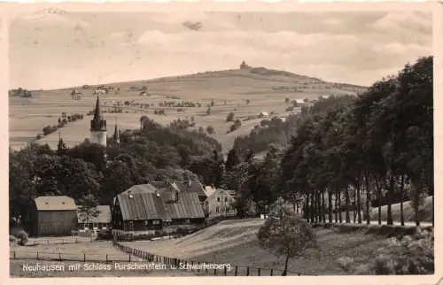 Neuhausen mit Schloss Purschenstein u. Schwartenberg Postkarte AK 1936