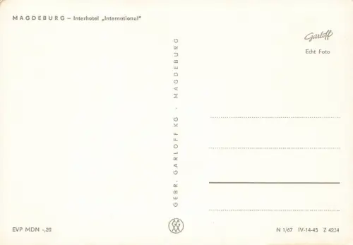 AK Magdeburg Interhotel International mit PKWs Sachsen-Anhalt ungelaufen