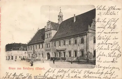 Gruss aus Herzberg Elster mit Rathaus Brandenburg Postkarte AK 1904