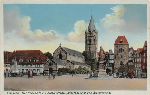 Karlsplatz mit Nikolaikirche, Lutherdenkmal Eisenach Thüringen Postkarte