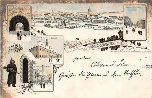 AK Marienberg Erzgeb. Wache Winter Litho 1898