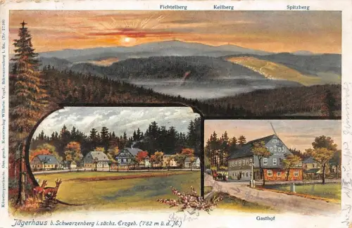 Jägerhaus bei Schwarzenberg mit Gasthof Erzgebirge Sachsen Postkarte