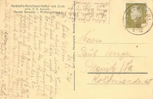 Kurort Berneck i. Fichtelgebirge Hertrich's Konditorei-Kaffee Postkarte AK 1932