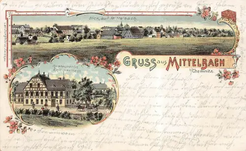 Gruss aus Mittelbach bei Chemnitz mit Restauration Sachsen Litho AK 1903