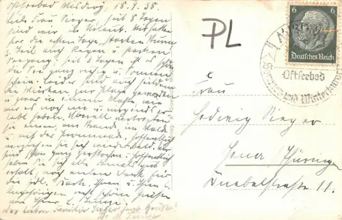 Ostseebad Misdroy Strand Postkarte AK 1938