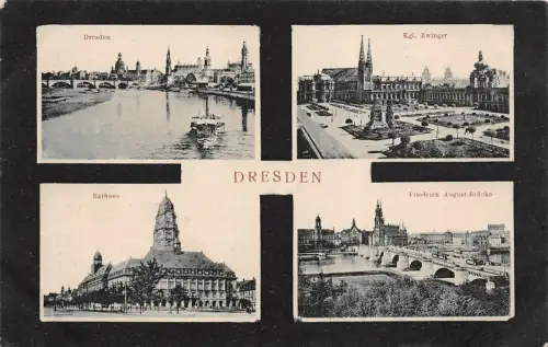 Panorama-Karte mit Rathaus, Zwinger und August-Brücke Dresden Sachsen AK 1916