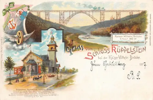 Gruss vom Schloss Küppelstein bei der Kaiser-Wilhelm-Brücke Litho AK 1897