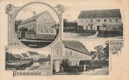 Forsthaus, Restauration und Schule in Frauwalde Sachsen Postkarte AK 1913