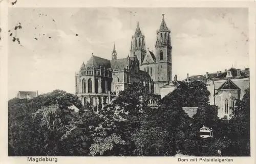 Dom mit Präsidialgarten in Magdeburg Sachsen-Anhalt Postkarte AK 1928