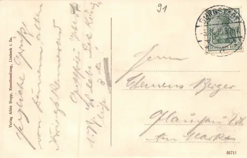 Limbach i. Sa. Partie im Stadtpark mit Weststraße Postkarte AK