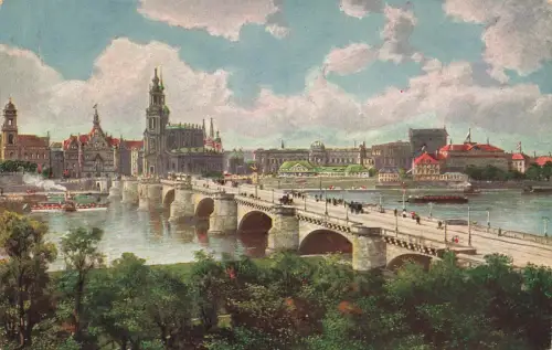 AK Dresden Friedrich-August-Brücke Schlossplatz Theaterplatz Sachsen ungelaufen