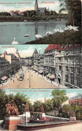 Chemnitz Sachsen Johannisplatz Königsplatz Strassenbahn Postkarte gel. 1915