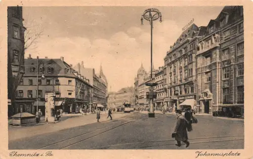 Johannisplatz mit Rosenhof und Straßenbahn in Chemnitz Sachsen Postkarte AK 1928