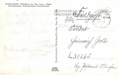 Kinderheilstätte Mittelberg i. Allgäu 1050m Postkarte AK 1940