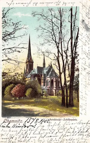 Chemnitz Petrikirche - Schillerplatz Postkarte AK 1902