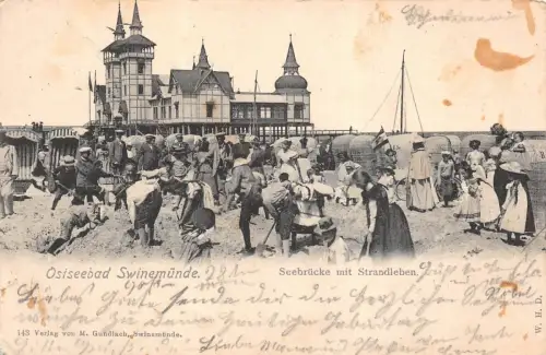 Ostseebad Swinemünde Seebrücke mit Strandleben Postkarte AK 1901
