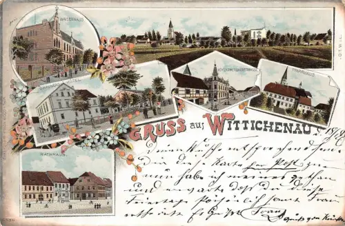 Gruß aus Wittichenau mit Hotel und Waisenhaus Sachsen Litho Postkarte AK 1898