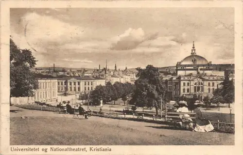 Kristiania (Oslo) Universitetet og Nationaltheatret Postkarte