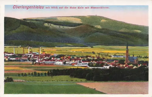 Oberlangenbielau mit Blick auf die Hohe Eule mit Bismarckturm Postkarte AK