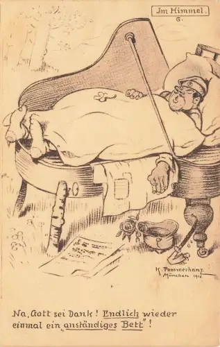 Endlich wieder ein anständiges Bett! Soldat Patriotika Postkarte AK 1917