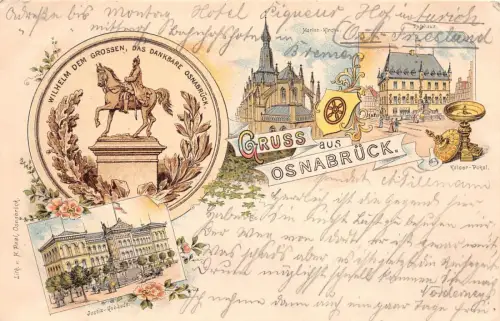 Gruß aus Osnabrück Justiz-Gebäude, Rathaus u. Kirche Niedersachsen Litho AK 1899