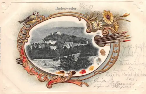Ansicht Badenweiler mit Burg in Baden-Württemberg Postkarte mit Prägung AK 1903