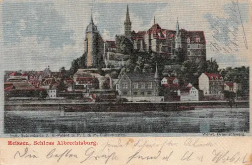 Meissen Schloß Albrechtsburg Imit. Seidenpostkarte 1905